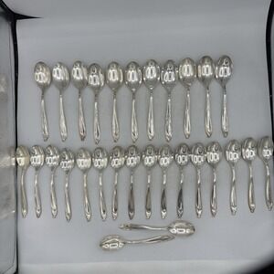 International Deep Silver Inlaid Spoons 2 Size Happy Anniversary Lot of 29